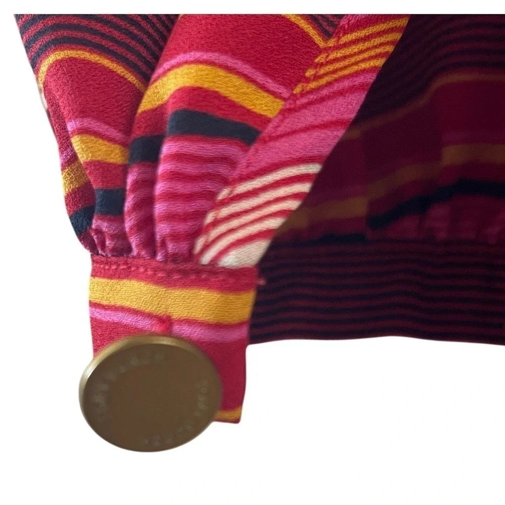 Tory Burch Striped Silk Blouse Women Size 0 Pink‎ Orange Excellent Peasant Top
